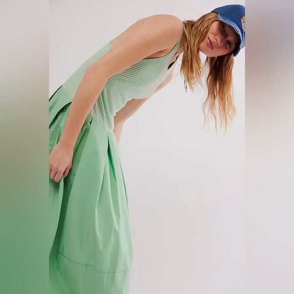 NWOT Free People Drops Of Venus Mint Green Sleeveless Midi Dress Sz XS oversized - Picture 7 of 16